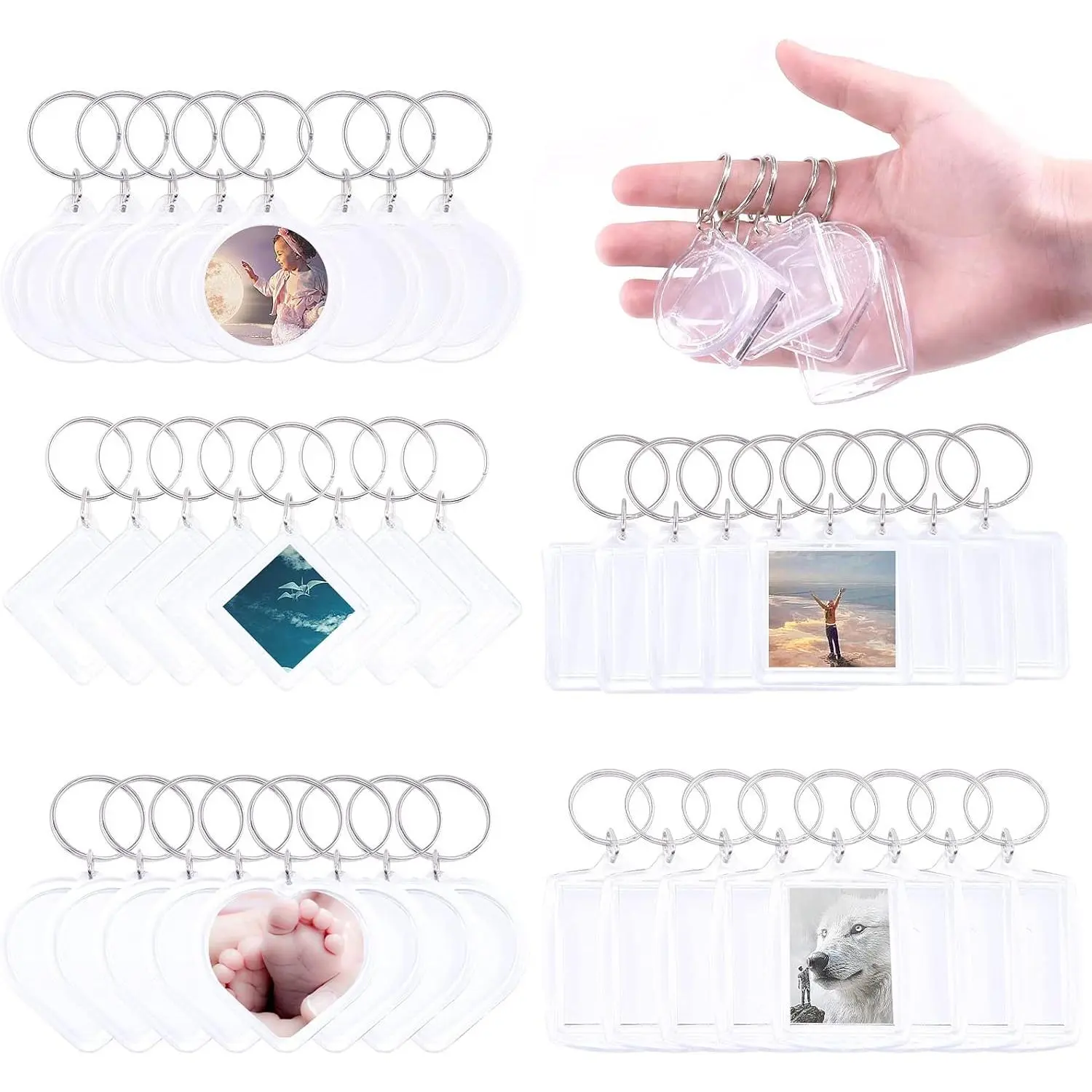 40 Pcs for DIY Pendant Picture Frame Keyrings Kit, Key Chain Decorations, Cool Keychain Accessories for Keys, Bags Assembly with Central Photo Frame Pendant, Keyrings For Keys