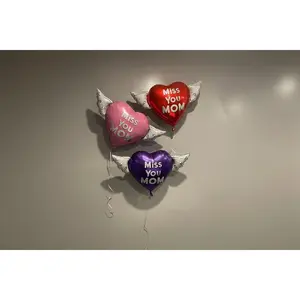 Miss You Mom 17" Memorial Balloon – Heart with Angel Wings - 2 Balloons Included