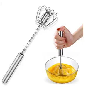 Semi-Automatic Egg Whisk - Stainless Steel Hand Push Beater, Blender Mixer Whip