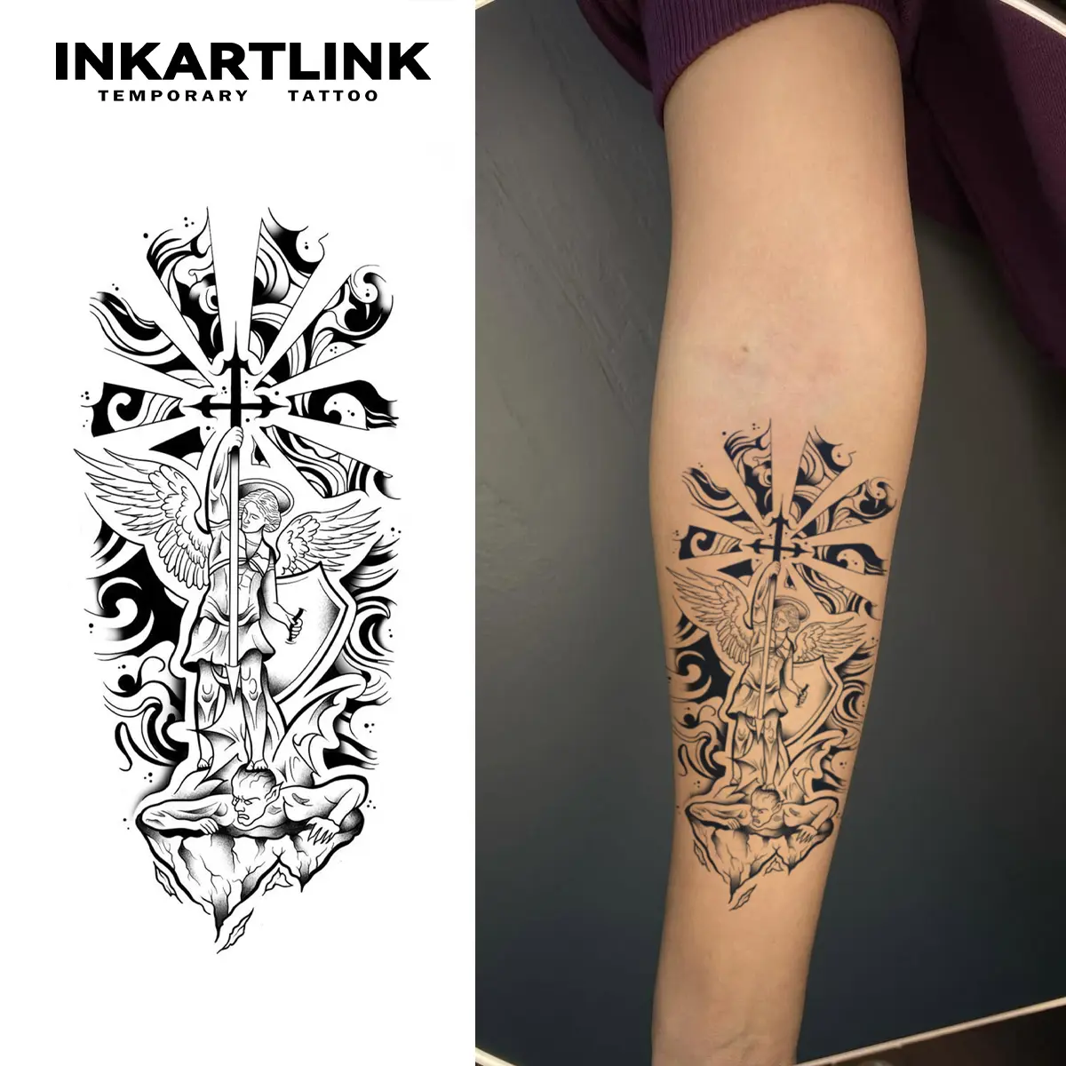 INKARTLINK Realistic Semi-Permanent Temporary Tattoos (2 Sheets, Single Item) - Long-Lasting 1-2 Weeks, Waterproof Tattoo Art for Adults, Divine Chastisement Design, Suitable for All Skin Types, Two Sheets