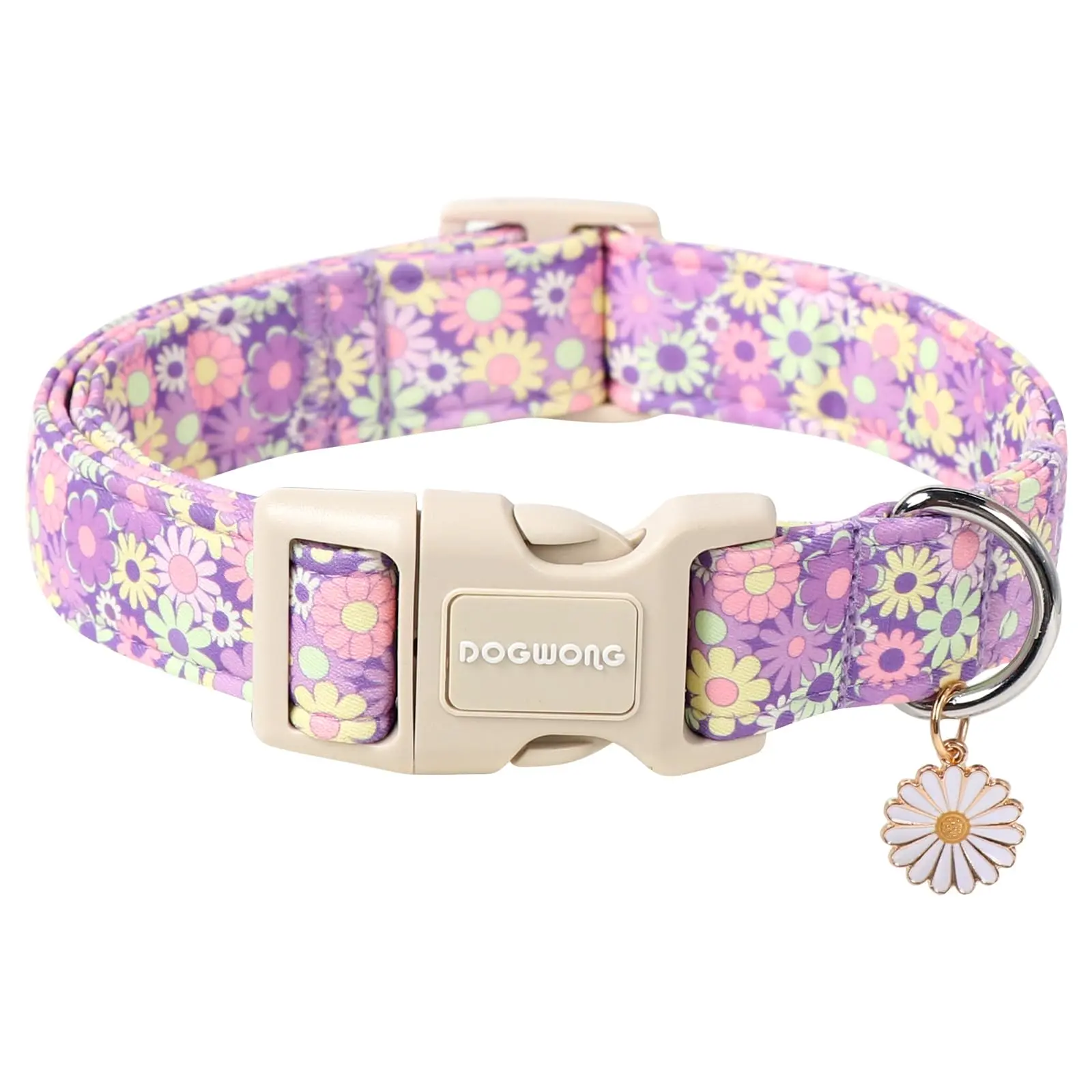 DOGWONG Floral Dog Collar - Daisy & Ice Cream Print, Chew-Resistant Quick-Release Breakaway Collar for Small-Medium-Large Dogs, Summer Beach Use, Adjustable Collars