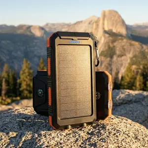 1PC 10000mAh Outdoor Solar Power Bank Portable Charger, Portable Powerbank, LED Flashlight & Compass, USB-C Input, Fast Charging for Phones & Tablets, Emergency Power Supply for Camping Hiking, Travel Battery Pack