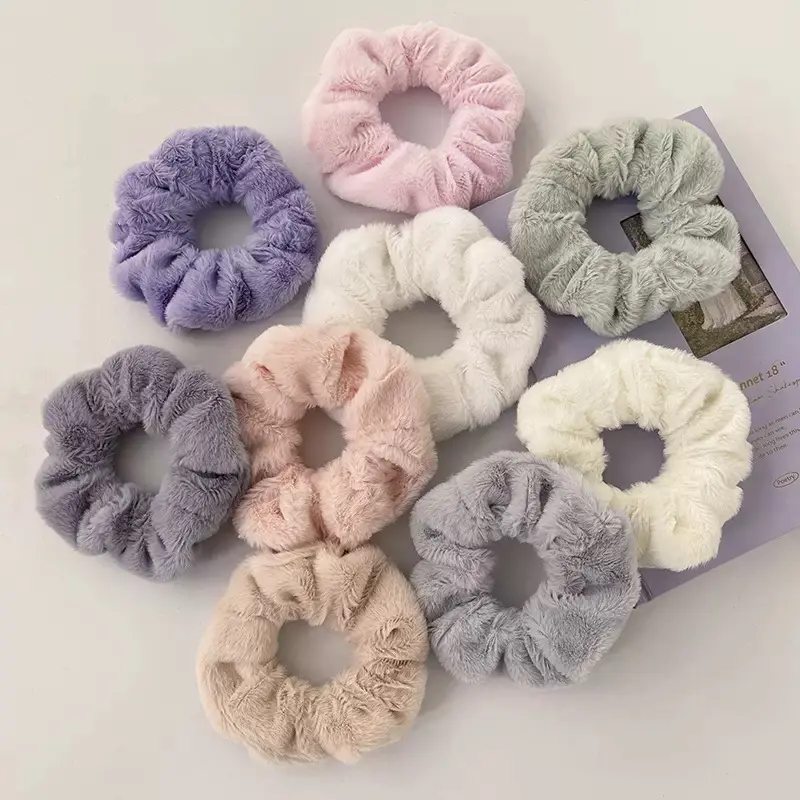 Scrunchies Fluffy Bobbles Hair Elastic Ponytail Holder Soft for Women Girls 10 Random Colors Free Gift