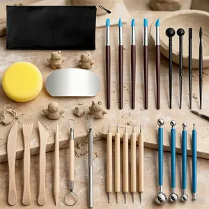 27 piece set of professional ceramic and clay sculpture tools, equipped with storage bags, sponges, shaping pens, steel ball rods, scrapers, embossing, clay sculpture tool repair, shaping, oil and clay carving, very suitable for beginners, Diy Kit