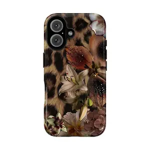 Luxury Leopard & Floral Mixed Handheld Cellphone Casing, Elegant Dark Feminine Tech Accessory for iPhone 11-17 Pro Max & Galaxy S21-S25, Women’s Phones & Electronics Accessories Gift