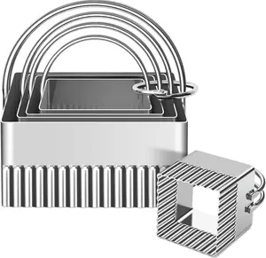 5 count Biscuit Cutters with Handle, Stainless Steel Square Cookie  with Fluted Edge, Professional Baking Essential Tools for Pastry, Scone, Donut