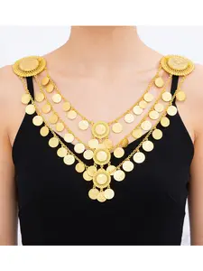 Ethnic Style Multi-Layer Alloy Coin Tassel Daily Wear Necklace, Boho Style Necklace, Exquisite Chain Jewelry, Layered Choker and Shoulder Chain, Middle Eastern Waist Chain Accessories, Fashion Necklace, Layered Necklaces