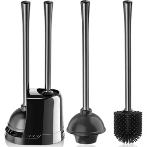 Toilet Plunger and Brush Set-Silicone Bowl Brush, Heavy Duty Toilet Plunger with Ventilated Holder, 2-in-1 Combo for 5.3-in Toilet Drain, Bathroom Cleaning