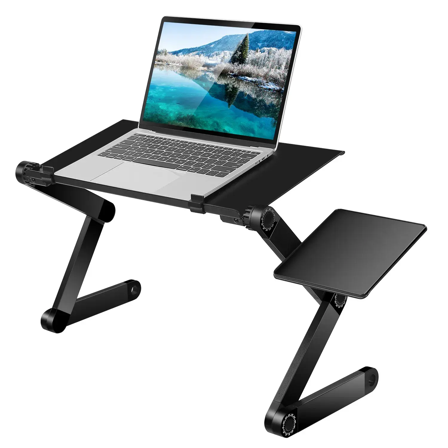 1-Piece Foldable Aluminum Alloy Laptop Bed Desk with Adjustable Legs & Mouse Board, Multifunctional Tray for Home Use