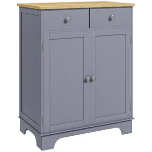 HOMCOM Sideboard with Solid Wood Countertop, Modern Kitchen Storage Cabinet, Coffee Bar Cabinet with 2 Drawers, Doors and Adjustable Shelf, Natural Rattan