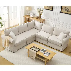 Niccae Modular Sectional Sofa Set,Convertible L Shaped Couch ,5 Seat,Reversible Sectional Sofa Couch,Upholstered,Corner Sofa,Rolled Arms,Soft Linen Fabric, Dark gray