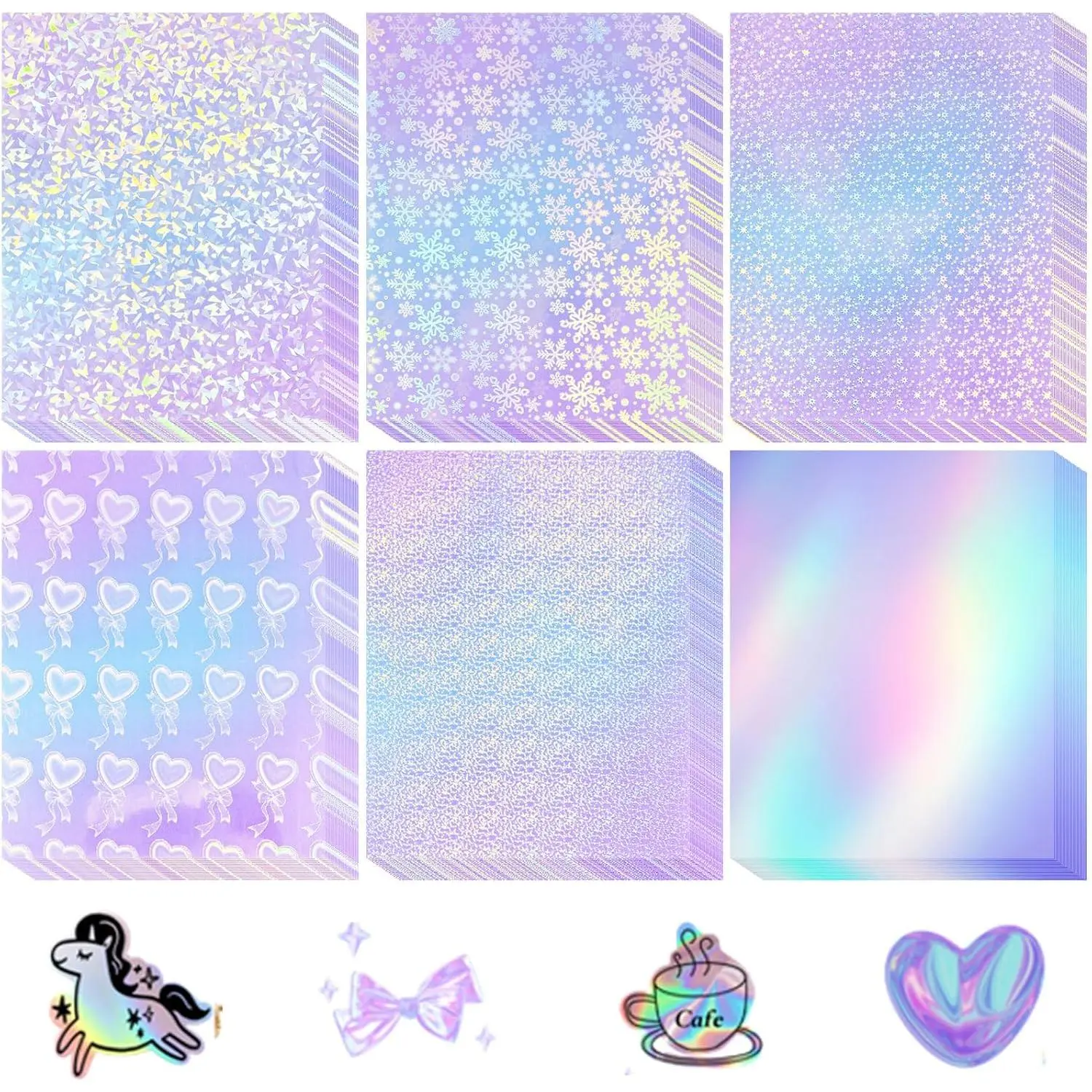 120 count Holographic Stickers Paper 8.5x11 Inch Printable Vinyl Glossy Sticker Self Adhesive Rainbow Printer Paper for Inkjet and Printer  Vinyl Glitter Laminate Sheets (Mixed Style)
