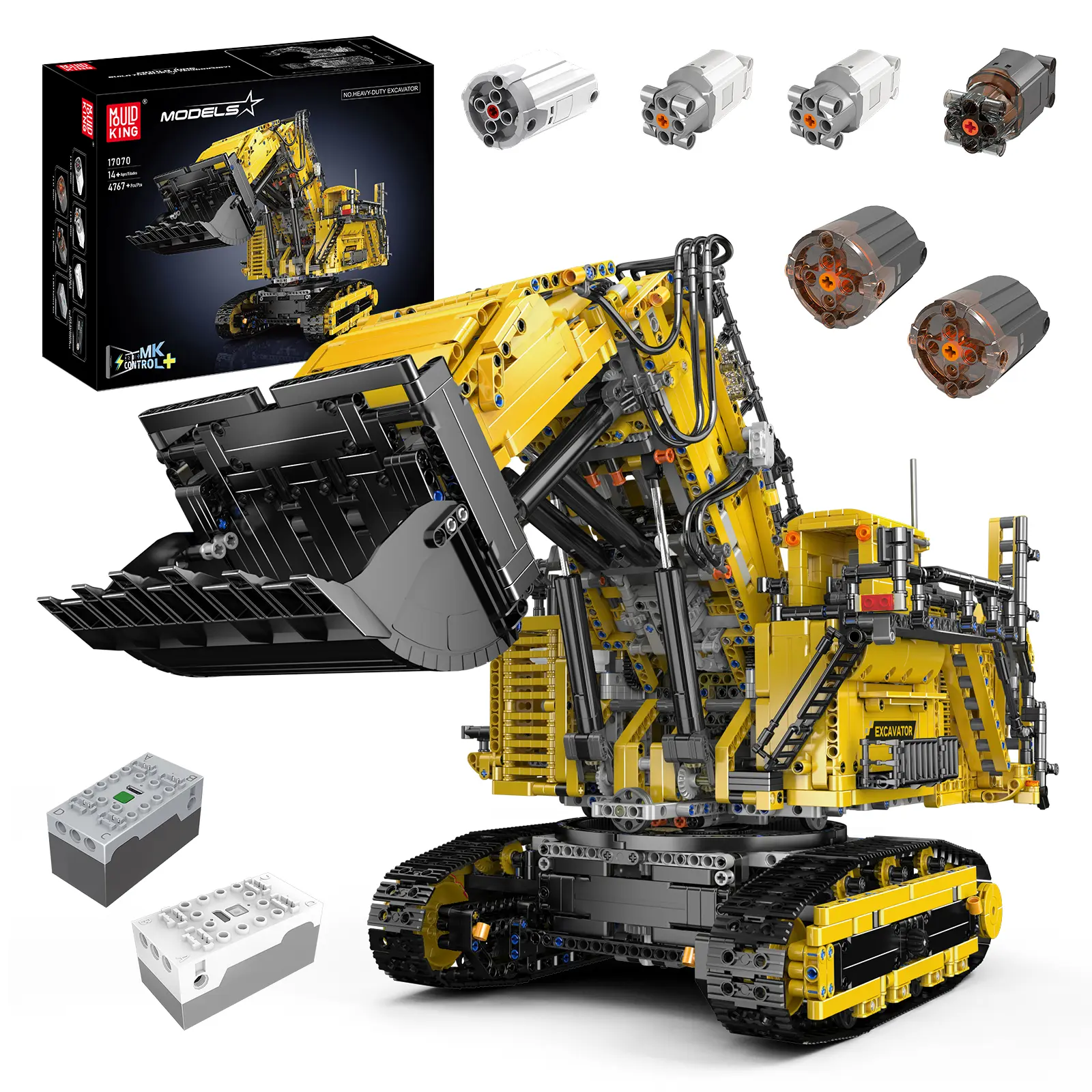 Mould King 17070 Heavy-Duty Excavator Bulldozer Engineering Brick Kit, Unisex Modular Block Construction Model with App Motor Control, 4767-Piece Assembled Building Blocks Toy for Kids/Adults