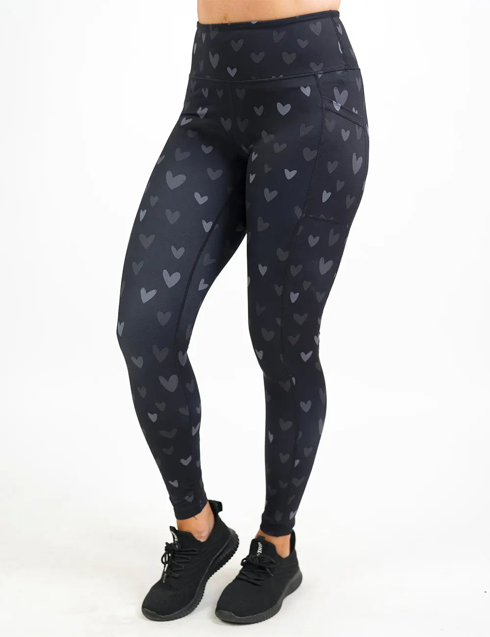 Women's Traditional Heart Pattern Print Leggings, Everyday Wear, Reliable Coverage Shadow Hearts Leggings