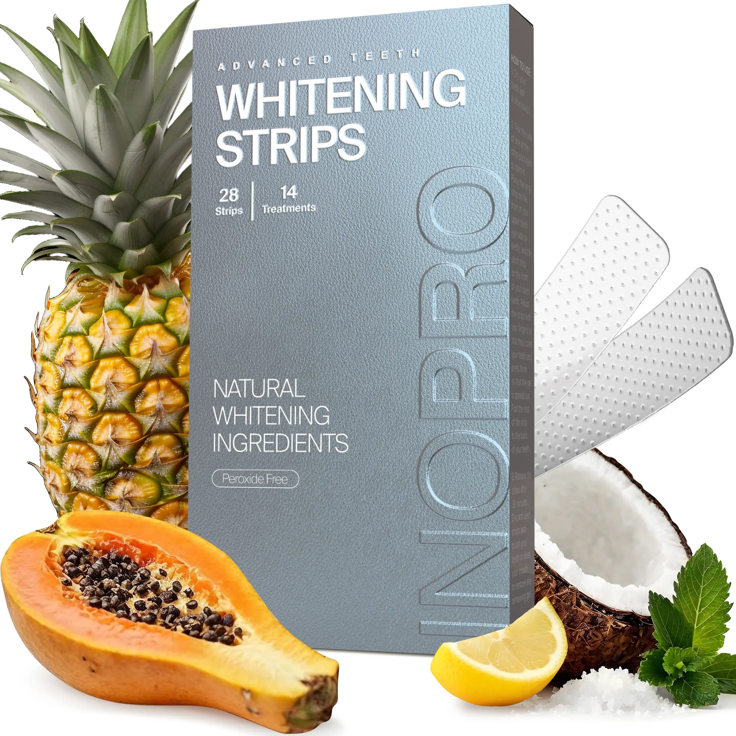InoPro Natural Teeth Whitening Strips Kit 14 Treatments for Sensitive Teeth, Peroxide Free Enamel Safe Gentle White Strips w/ Coconut Oil (28 Strips)