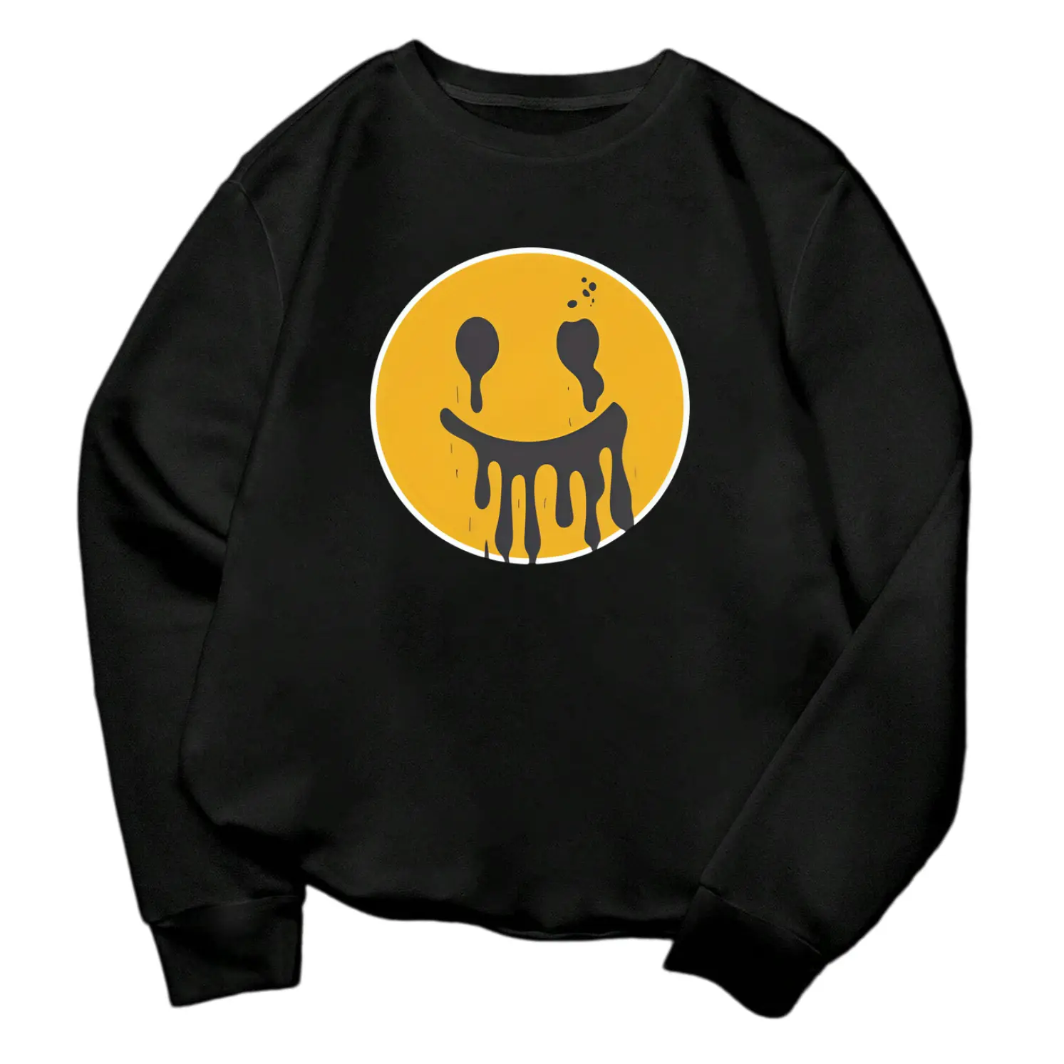 Men's Casual Long Sleeve Sweatshirt with Melting Smile Face Print – Breathable, Comfortable Crew Neck for Summer Wear