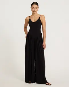 Express Knit V-Neck Sleeveless Drop Waist Jumpsuit with Pockets
