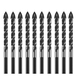 10 count 1/4 Inch Carbide Drill Bit Tile Glass Drill Bits 3-Flats Shank Masonry Cement Drill Bit Set for Glass, Concrete, Marble, Plastic, Brick, Tile, ,Glass and Cement,etc