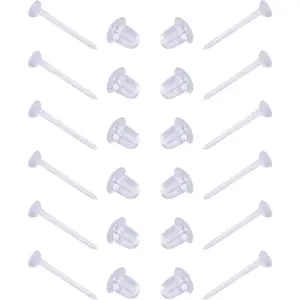 Clear Earrings,3mm Plastic Earrings for Sensitive Ears,Clear Earrings for Sports/Work,Invisible Earrings 100 Pairs Earring Backs(100 pieces/50 Pairs)