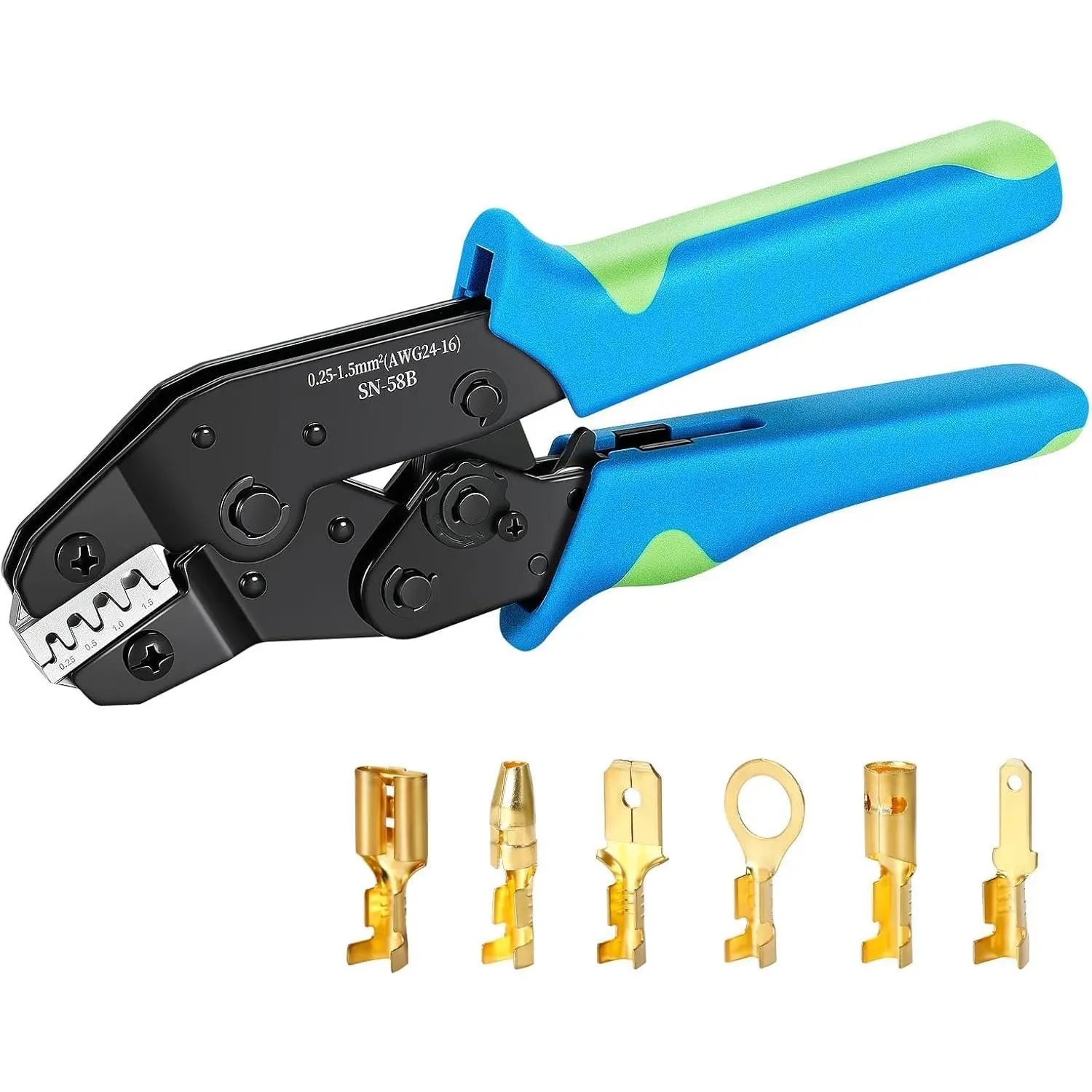 Wire Crimping Tool Wire Crimper Ratchet,Wire Crimper Tool for Open Barrel Terminal Connectors,Electrical Deutsch Crimp Tools for Molex DELPHI AMP Dupont TYCO Terminals,24-14 AWG
