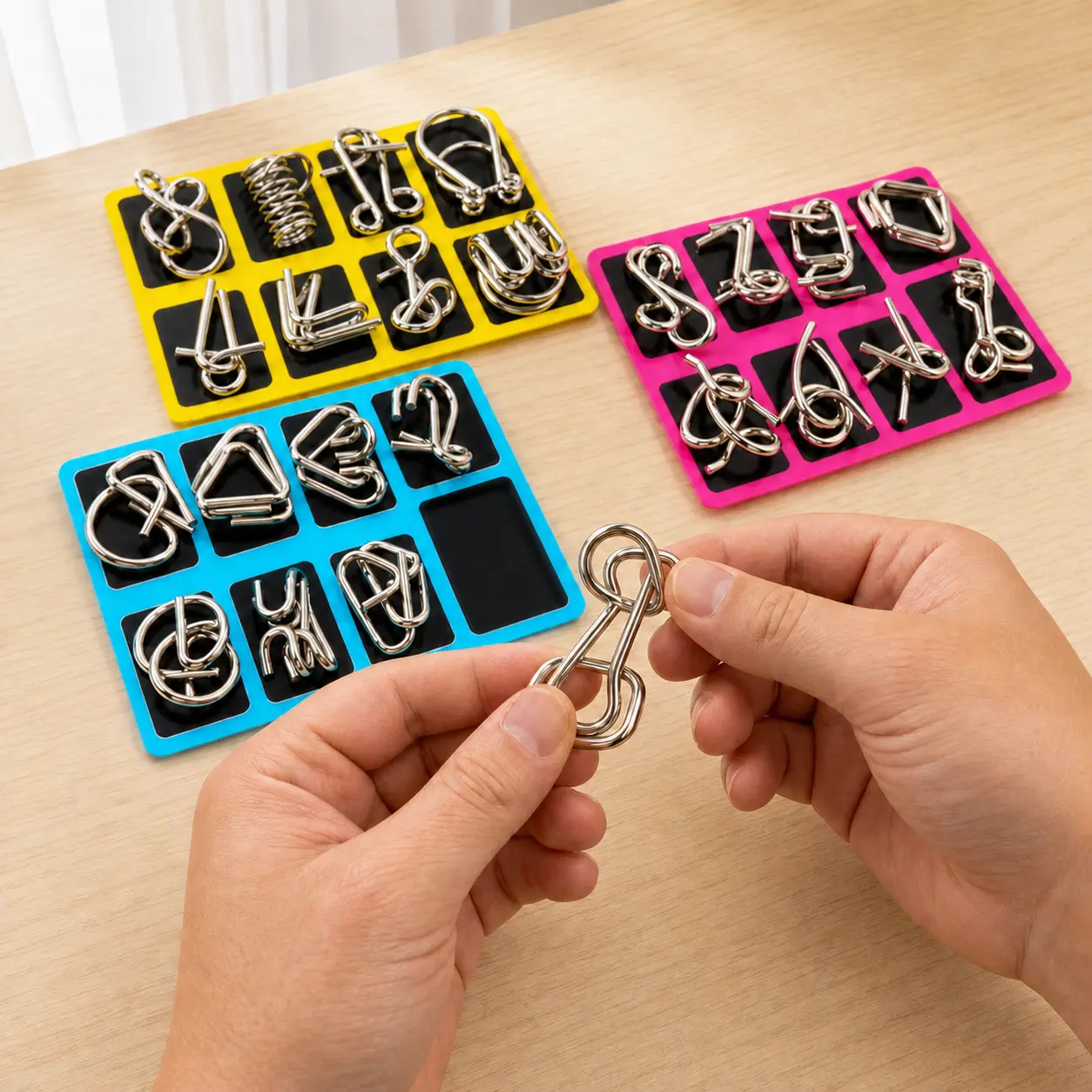 24-Piece Metal Wire Brain Teaser Puzzle Set, Crafts Factory Disentanglement Logic Games for Ages 12+, Screen-Free Travel & Party Activity, Wire Pieces
