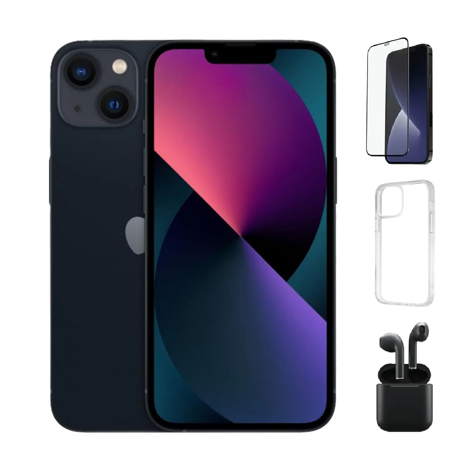 Refurbished iPhone 13 (Unlocked)-Good Condition with Case, Wireless Earbuds,Tempered Glass Screen Protector & 1 Year Warranty