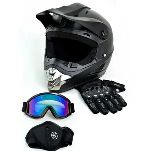 Safety Helmet for Electric Bicycle Scooter Matte Black Full Face DOT Certified Adult Dirt Bike Helmet with Goggles Gloves Mask Off-Road Motorcycle Helmet ATV UTV Helmet Men Women Windproof Breathable Cycling Gear