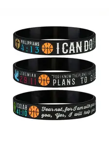 3pcs Fashion Letter Pattern Bangle for Men & Women, Sporty Silicone Basketball Wristband for Daily Use and Sport, 2024 New Minimalist Aesthetic Jewelry Gift