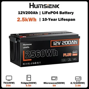 HumsiENK 12V 200Ah LiFePO4 Battery with Smart BMS, High Cost Performance, Home Backup Power, Emergency & Spring Preparedness, Off-Grid Living, Outdoor Camping, Easy Travel, Yard Renovation, Reduce Equipment Downtime, Uninterrupted Power Supply