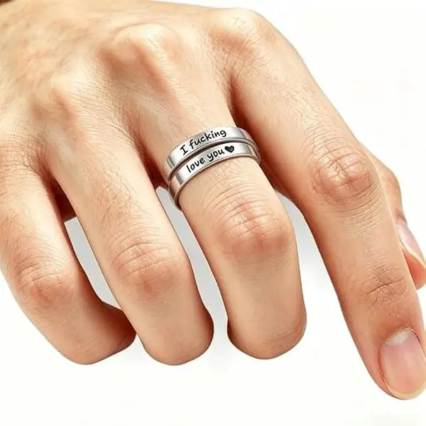 I Fcking Love You Ring For Women,Adjustable Stainless Steel Spiral Wrap Twist Vintage Promise Rings,Hope Engraved Heart Rings Jewelry Gift For Women and Men