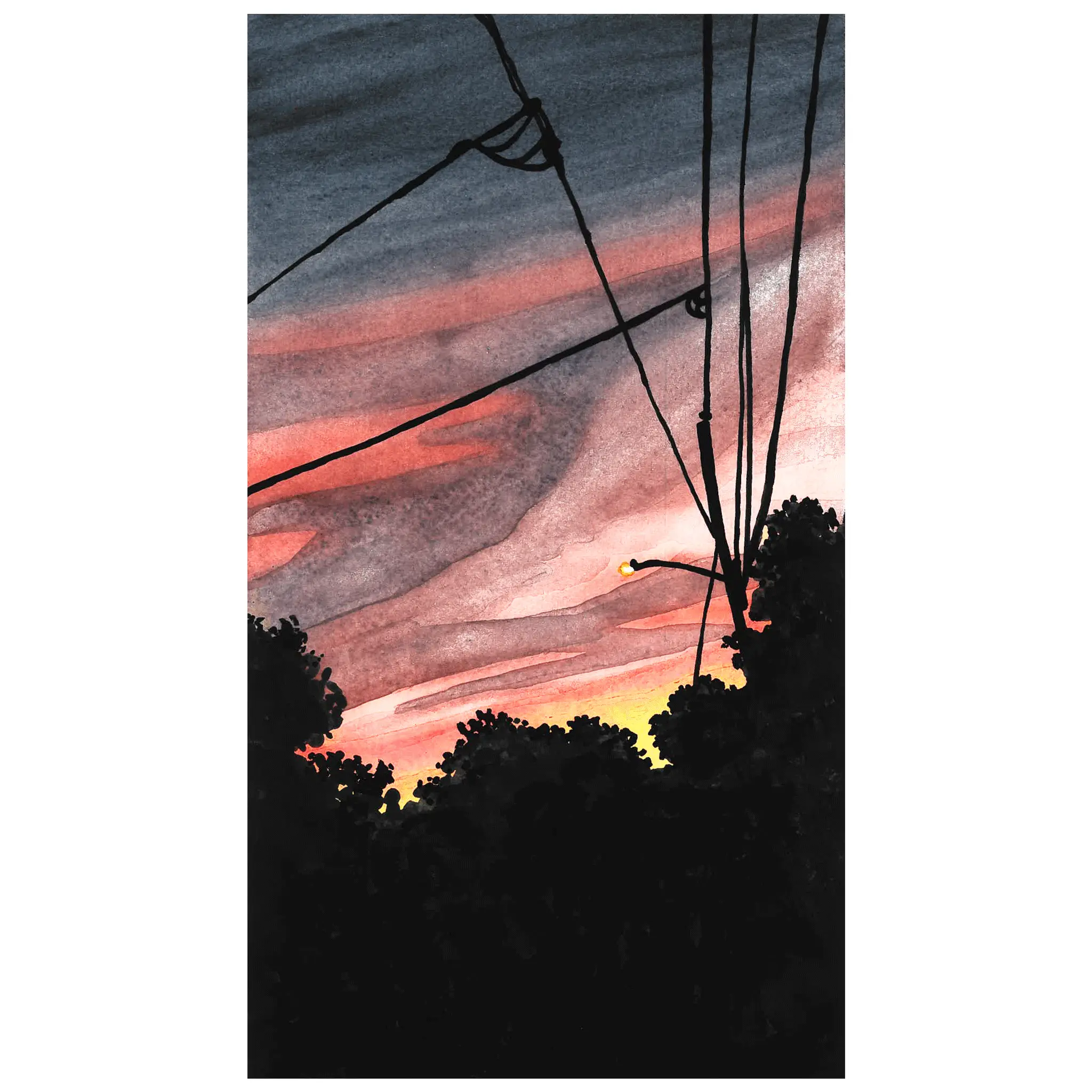 Original Watercolor Painting, Title: Come Home When the Street Lights Are On