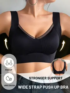 Daily Versatile Wide Strap Women's jelly Bra Underwear, High Support No-Pinch Shoulders, Wireless Push Up & Lift Wirefree Bras, Side Tightening Hide Side Fat, Snug Fit No Shifting, Adjustable Back Hook Closure, Ideal for Multi-Scenario Wear