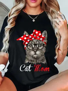100% Cotton Unisex Funny Cat Mom Shirt for Cat Lovers-Mothers Day Gift T-Shirt Casual Top
