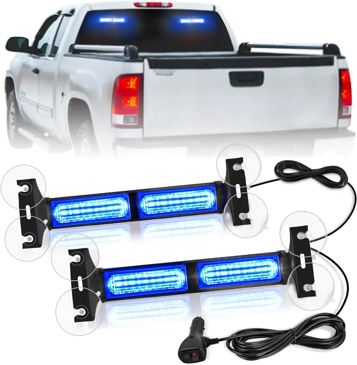 Nilight Aluminum 40LED Blue Strobe Light Bar - Truck Construction Vehicle Accessories, Suction Cups, 16.4ft Cable, 30 Flashing Patterns, 3Pin Plug, 50000hrs Service Life, Low Power Consumption, Interior Front/Rear Windshield Dash Safety Hazard Lights, 40