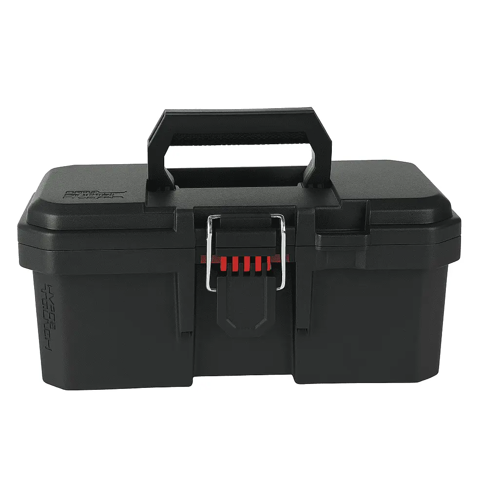 Hyper Tough 13-Inch Toolbox – Heavy-Duty Resin Storage with Padlock Compatibility & Foldable Handle