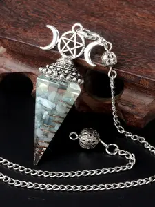 Three-Phase Moon Seven-Color Resin Crystal Gemstone Hexagonal Pendulum, Vibrant Stone Design, Ideal for Energy Balancing & Meditation, Pendant with Necklace
