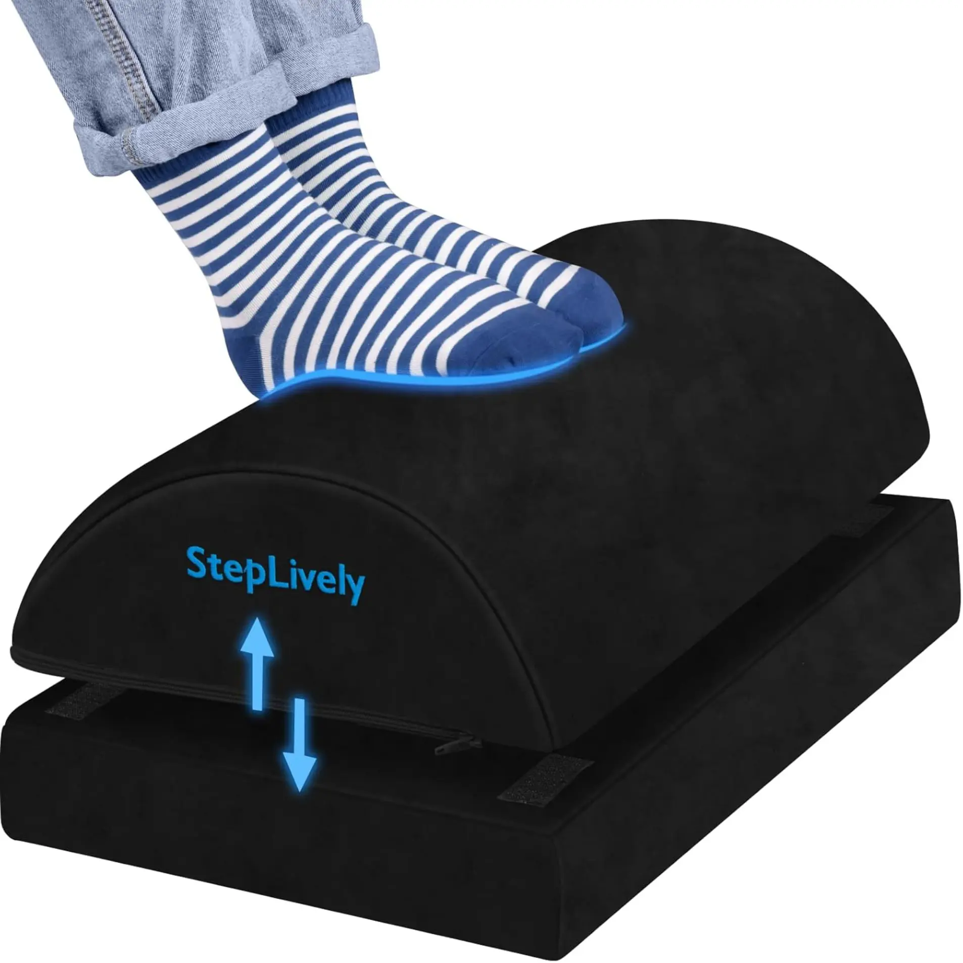 Foot Rest for Under Desk at Work, Comfortable Foot Stool with 2 Adjustable Heights, Footrest with Washable Cover (Black)