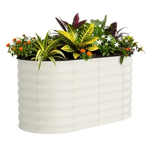GAOMON 4x2x2ft Galvanized Raised Garden Bed, Oval Metal Planter Box with Anti-Cut Safety Edges, 119 Gallons Rust-Resistant Deep Root Planter for Outdoor Vegetables, Flowers, Herbs, Beige