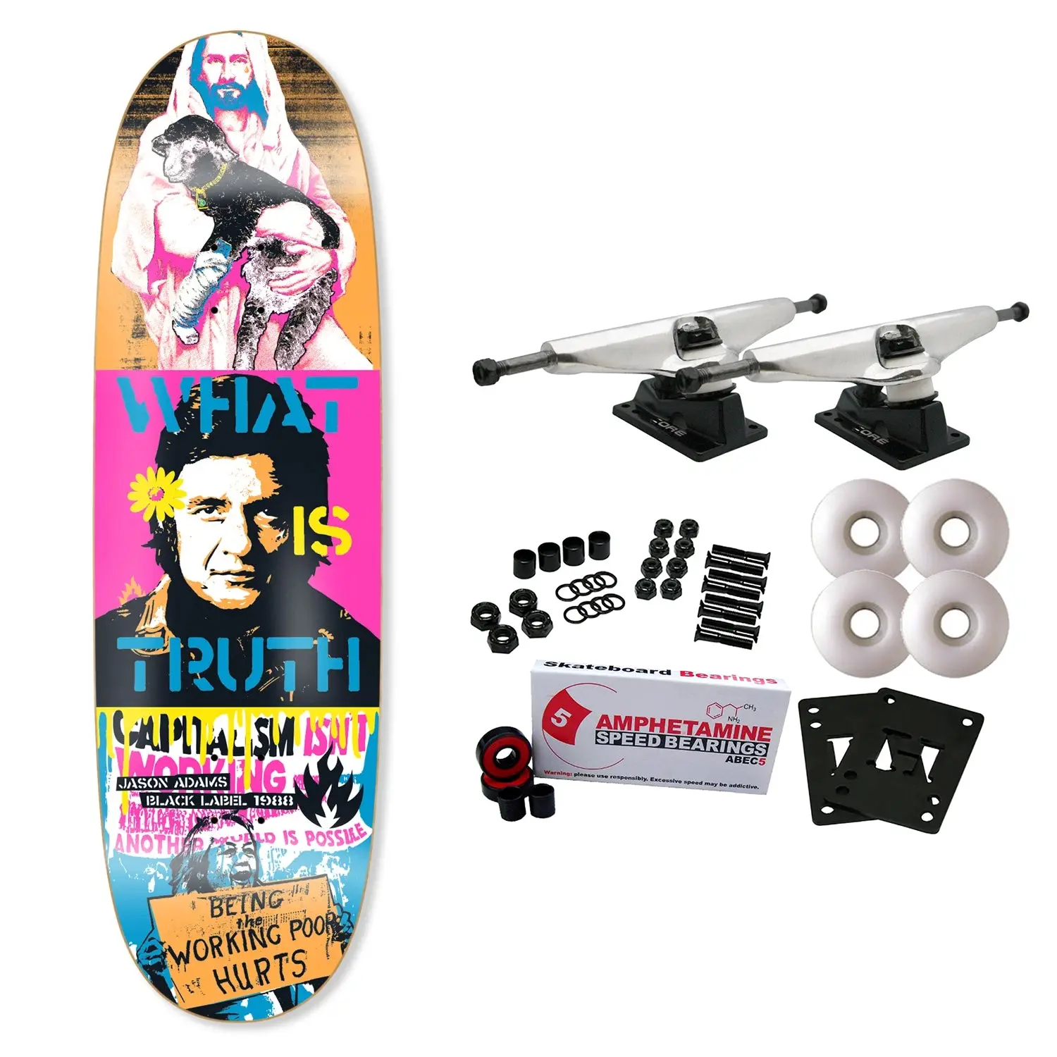 Black Label Skateboard Complete Jason Adams Truth Custom Egg Pink 9.5" x 32.5"