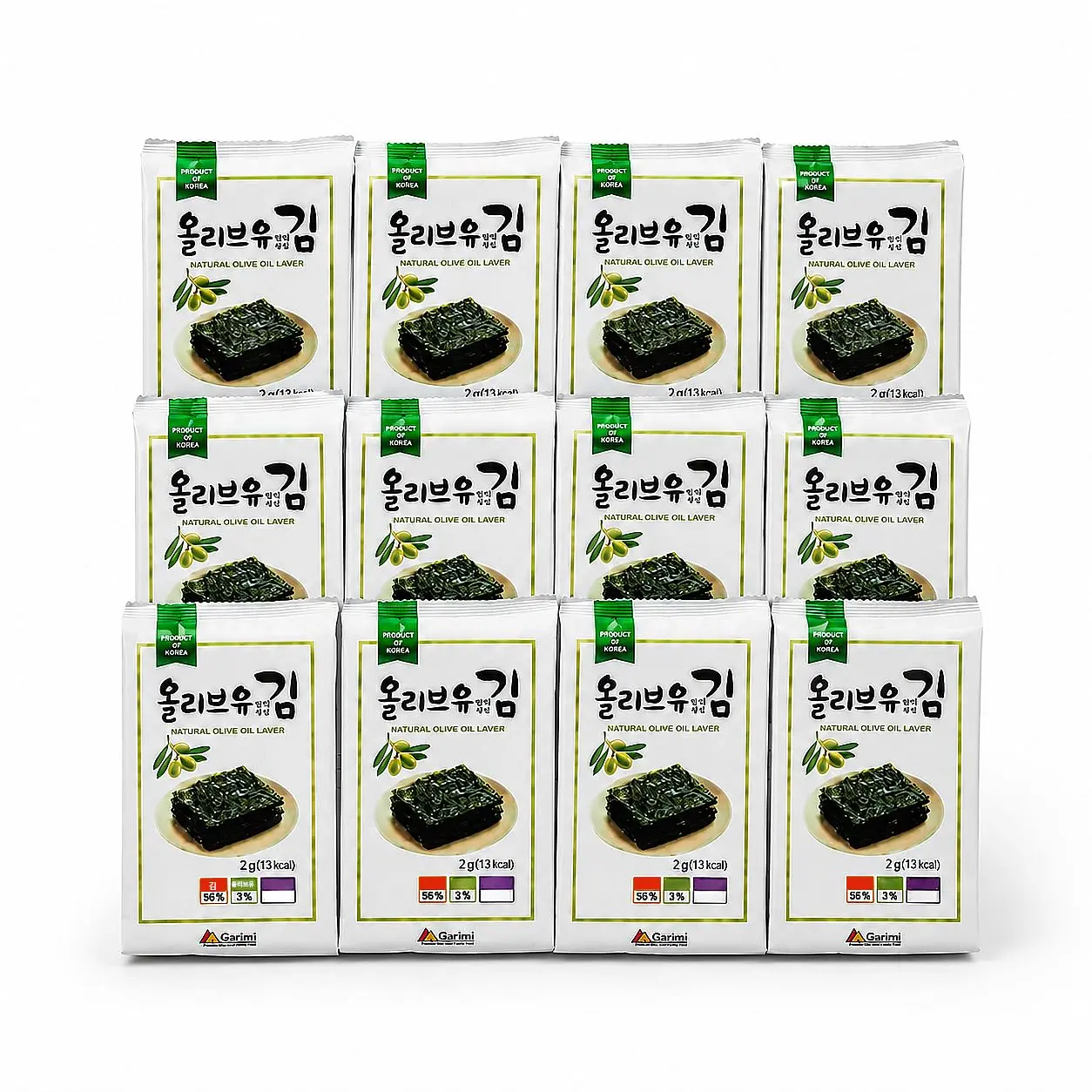 GARIMI Korean Roasted Seaweed Snack with Olive Oil, 4.2g x 12 Packs
