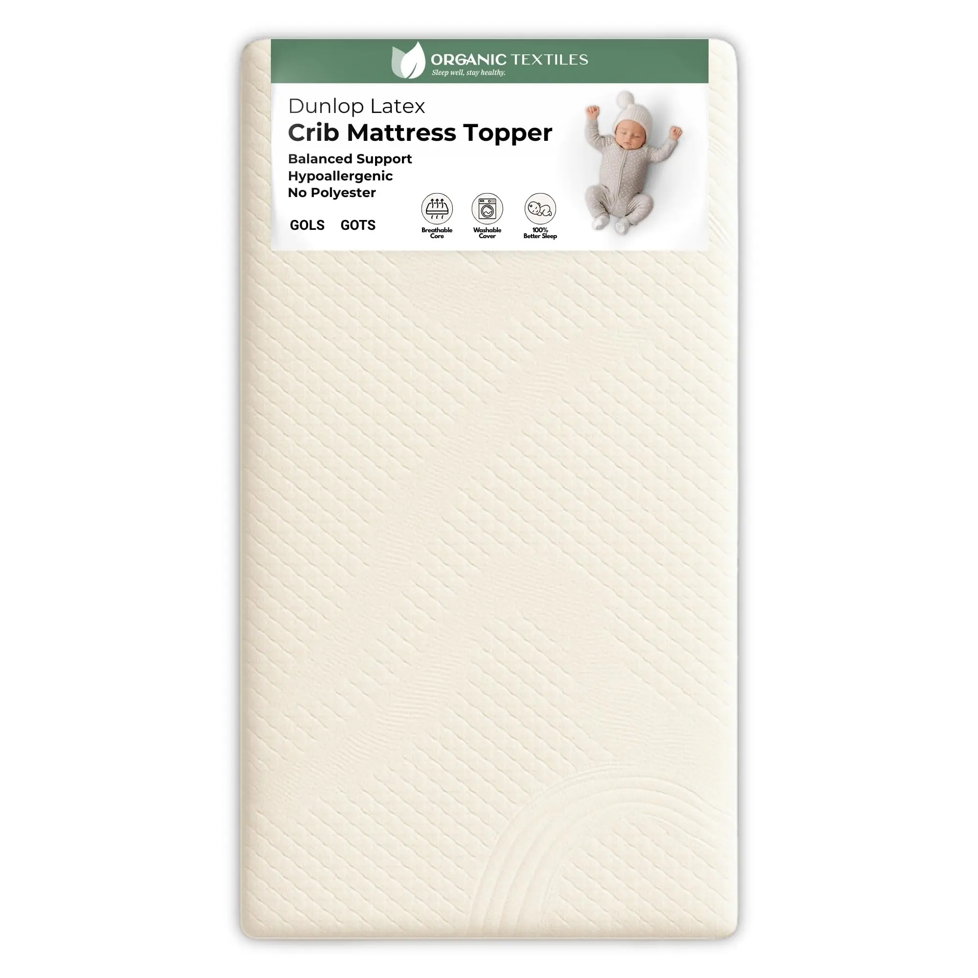 Organic Latex Baby Crib Mattress Topper with GOTS Certified Premium Cover - Standard Crib (52" x 28")