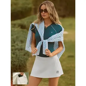 GLOWMODE FeatherFit-Air Ace Your Flow Buttery-Soft Quick-Dry Sweat-Wicking Contrast Piping Built-In Shorts Anti-Slip Grips Tennis Embroidery A-Line Mini Skirt Tennis Golf Pickleball Daily Casual  Wear
