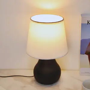 Modern Warm Fabric Table Lamp, Modern Nightstand Lamps with Metal Base, USB Powered, Push Button Control, Ideal for Bedroom Office Living Room Home Decor Lighting