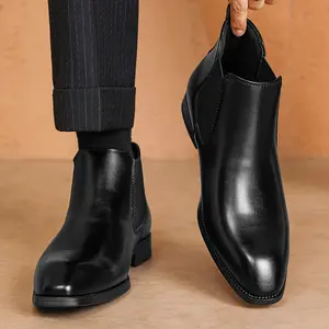 Men's Chelsea Boots - Men's Business Square Toe Low-Cut Formal Shoes, Stretch Square Toe Ankle Boots, Suitable for Daily Business, Wedding Occasions