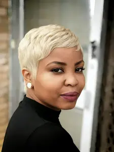 Pixie Wig Short Straight Layered Human Hair Wig for Women, Straight Layered Wigs, Blonde Color Pixie Cut, Burgundy Machine Made, Daily Party Cosplay Gift Use