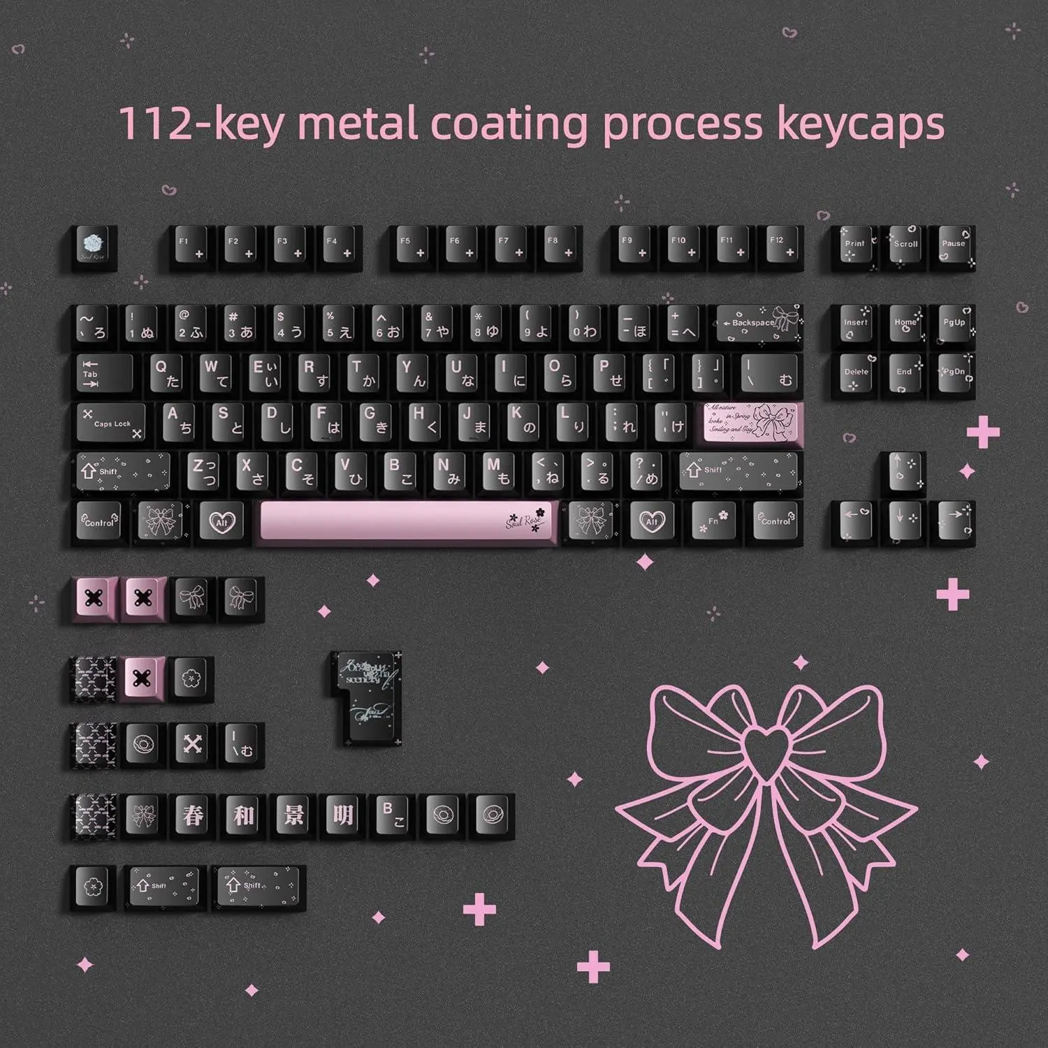 Womier Metal-Painted PBT Keycaps, Dye-Sublimation Cherry Profile for MX Switch Mechanical Keyboards, Durable, Ultimate Typing Experience, No Protrusion, No Keycap Character Disappearance