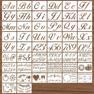Letter Stencils for Painting on , 50 count Calligraphy Alphabet Drawing Templates with Numbers, Signs, ,  Cursive Plastic Art Craft Stencils