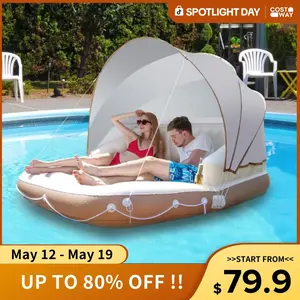 COSTWAY Inflatable Pool Float, 2/4/6 People Inflatable Pool Raft w/Air Pump & Cup Holders for Adults Kids, Floating Island Toys for Party, Beach, River, Lake-Deals for You Days