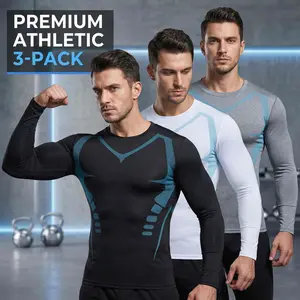 [3-Piece Sports Set] Men's Long-Sleeve Compression Shirt—Quick-drying, breathable, moisture-wicking crew-neck base layer, ideal for outdoor activities and gym workouts outdoorfun summergarden