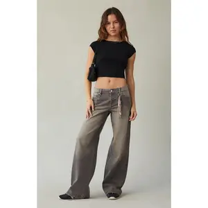 Pacsun Women's Casey Low Rise Baggy Jeans Bungee Cord Keychain Gray